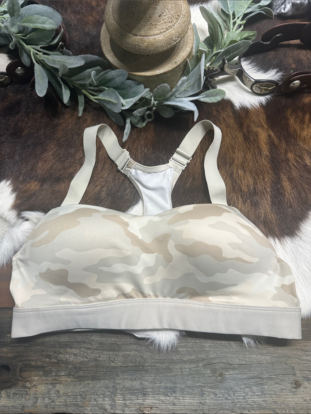PINK Victoria's Secret Beige Camo Racerback Sports Bra